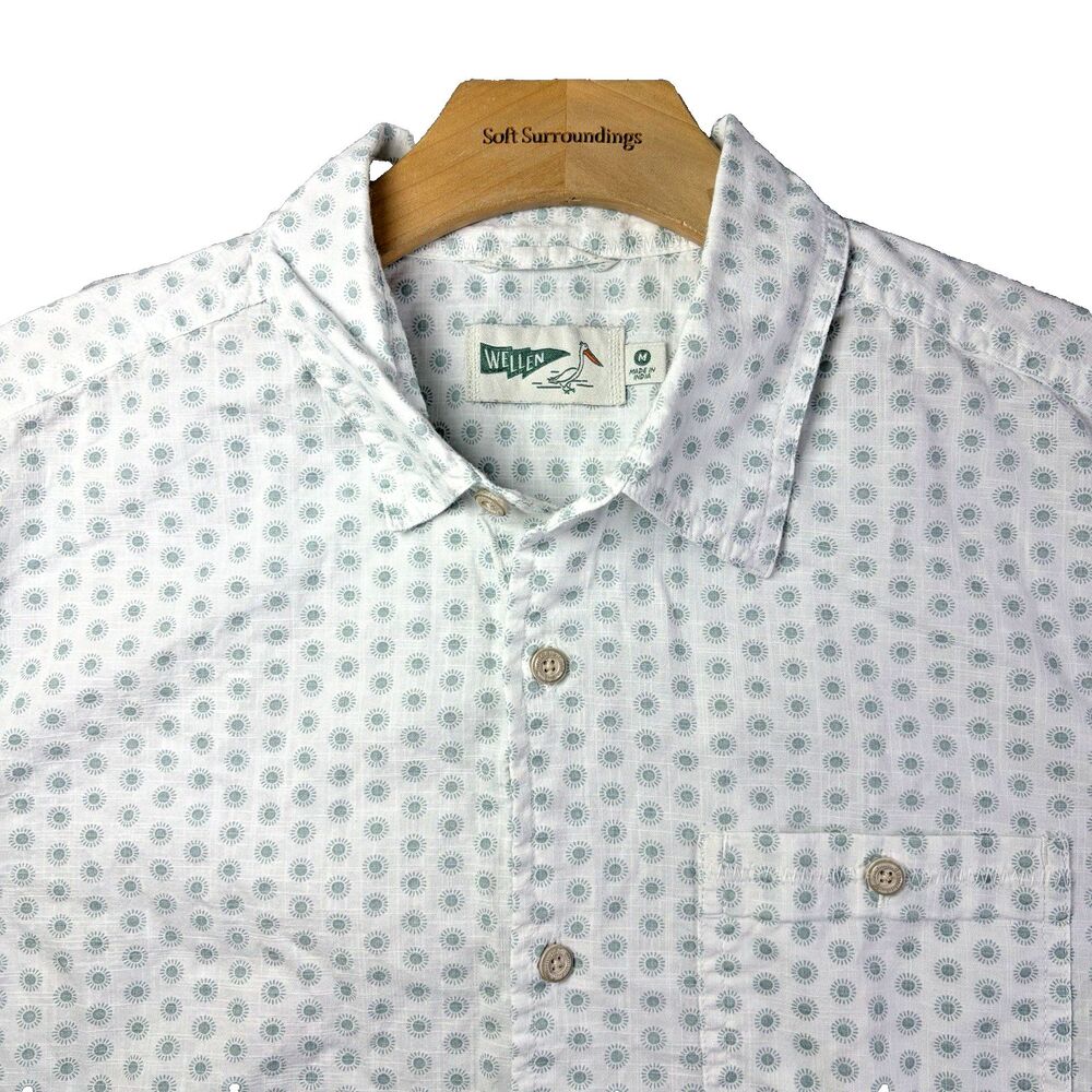 WELLEN Button Up Shirt Mens Medium Shirt Sleeve Huckberry Organic Cotton Summer